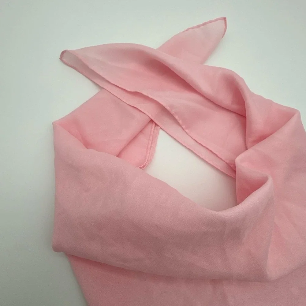 Vintage Pink Square Sheer Chiffon Neckerchief Bandana Solid Pastel Accessory